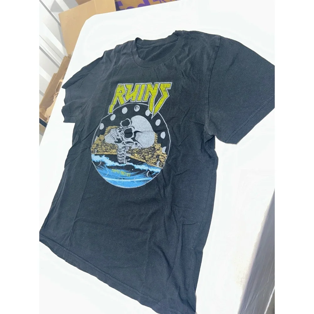 Ruins Skull Graphic‎ T-Shirt Black Short Sleeve Crew Neck Tee Mens Small
